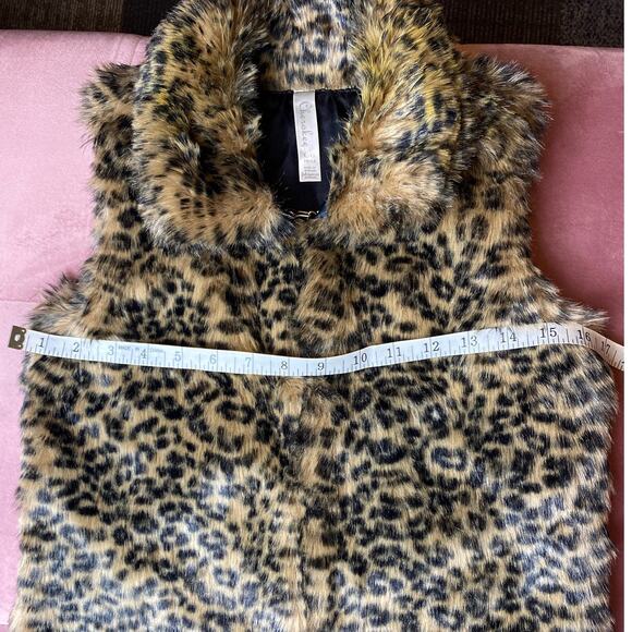 Cherokee Leopard Print Faux Fur Sleeveless Vest Sz L 10/12 Kids - Picture 5 of 14